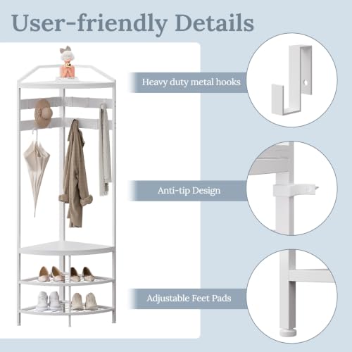 Corner Hall Tree with Shoe Bench and 10 Hooks - Freestanding Entryway Organizer