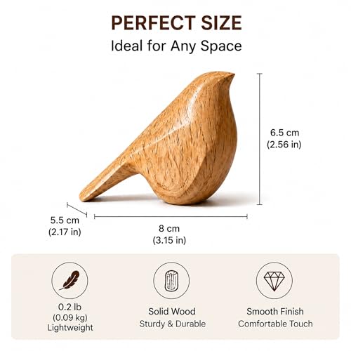 Set of 3 Natural Beech Wood Bird Sculptures – Modern Shelf & Table Decor
