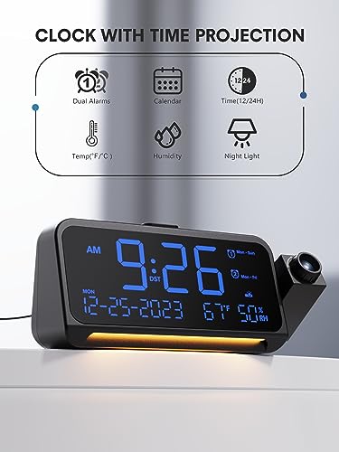 Digital Projection Alarm Clock with Ceiling Display and Temperature Monitor