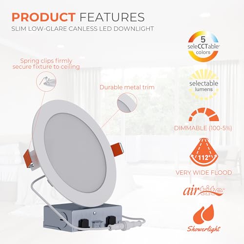 HALO HLB 6 inch LED Recessed Lighting Canless Dimmable Ceiling Light with Selectable Lumens and Selectable Color Temperature 2700K-5000K Wet Location Indoor Outdoor Soffit Downlight HLB6LSFS5