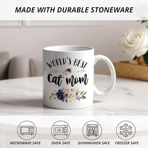 JRTW White 11 oz Ceramic Cat Mom Mug - Gifts for Cat Lovers