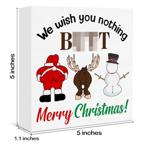FTRBXT Santa Christmas Bathroom Wooden Box Sign – 5x5 in, Rustic Home Toilet Shelf Wall Decor (C-Christmas Bathroom)