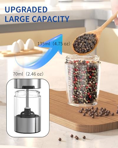 Gravity Electric Salt and Pepper Grinder Set with LED Light, Battery Operated