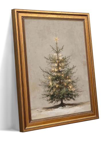 MUWAK Lighted Christmas Tree Wall Decor 16x12in Framed Canvas Christmas Wall Art