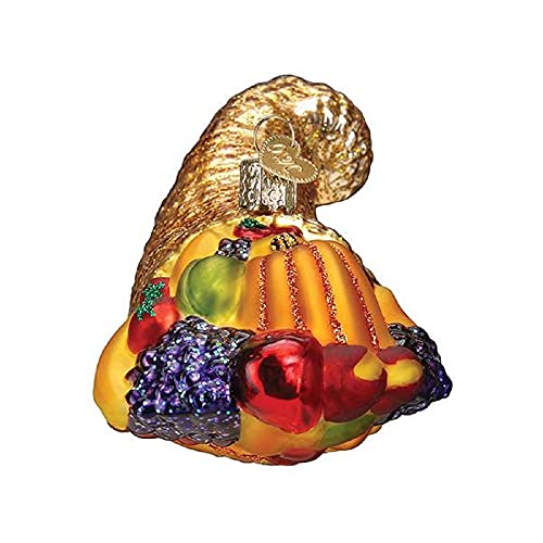 Handcrafted Mouth-Blown Glass Cornucopia Holiday Tree Ornament