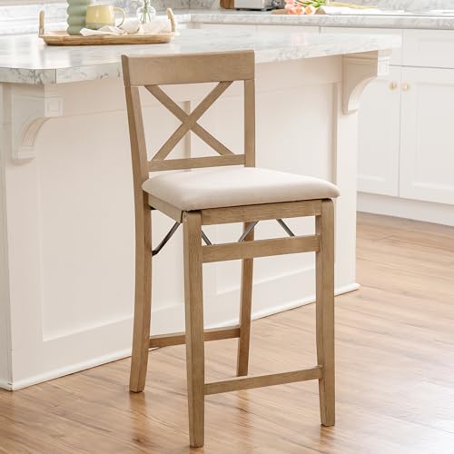 Linon Triena Greywash Wooden Counter Stool with Upholstered Seat, 24 Inch, Fully Assembled, Classic Grey