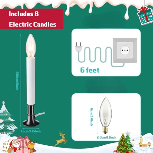 8-Pack Electric Window Candles with Auto On/Off Sensor, 7W Bulbs