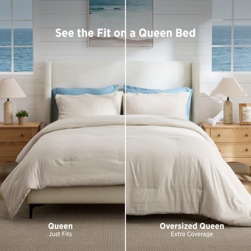 Queen Comforter Set - 3-Piece Soft All-Season Beige Bed Set with Pillow Shams