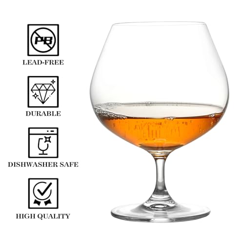 GLASKEY 22oz Crystal Brandy Snifter Glasses Set of 2, Dishwasher Safe Cognac & Whiskey Glasses