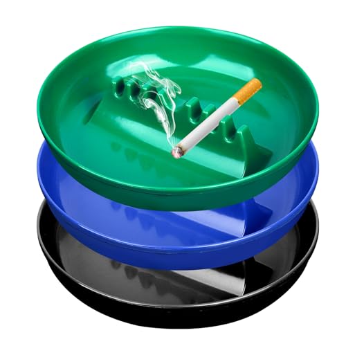 3-Piece Large Round Plastic Ashtray Set for Indoor and Outdoor Use