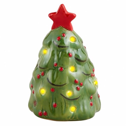 Mud Pie Light Up Christmas Tree Sitter – Green Stoneware LED Tabletop Decor