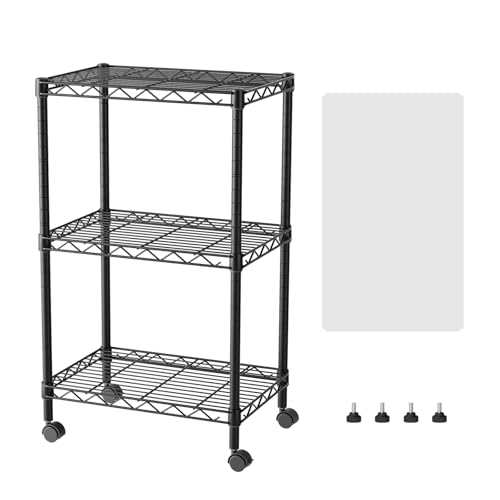 3-Tier Metal Wire Shelving Unit with Wheels and Adjustable Shelves Black
