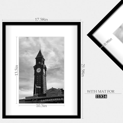 16x20 Picture Frame Set of 3 - Black Wall Gallery Frames with 11x14 Mat