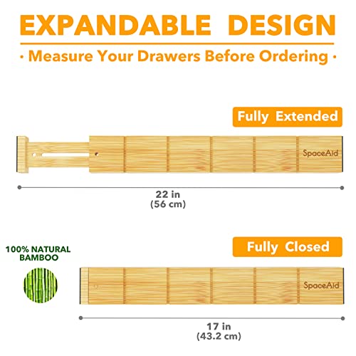 Bamboo Expandable Drawer Dividers with Inserts and Labels for Kitchen