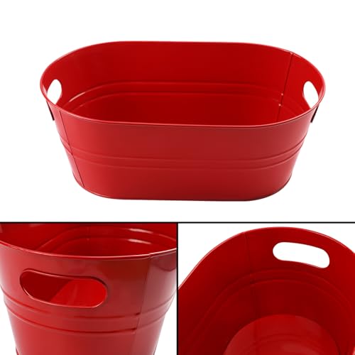 Biugaaufai 2 Pack 3 Gallon Red Galvanized Beverage Tubs with Handles - Large Metal Drink Buckets for Parties & Outdoor Events