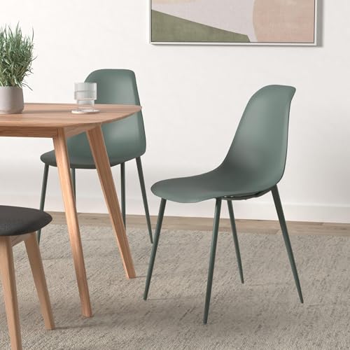 Modern Dining Chairs Set of 4, Pistachio Green Plastic Chairs with Metal Legs