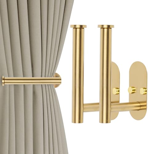 Adhesive Curtain Holdbacks, Stainless Steel Wall Hooks for Drapes, 2 Pack