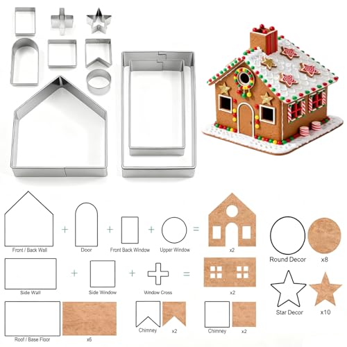 YomiFamily 10Pcs Gingerbread House Cookie Cutter Set – 3D Bakeware Gift