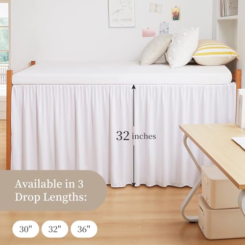 Twin XL Dorm Bed Skirt with 32 Inch Drop - Extra Long Dust Ruffle (White)
