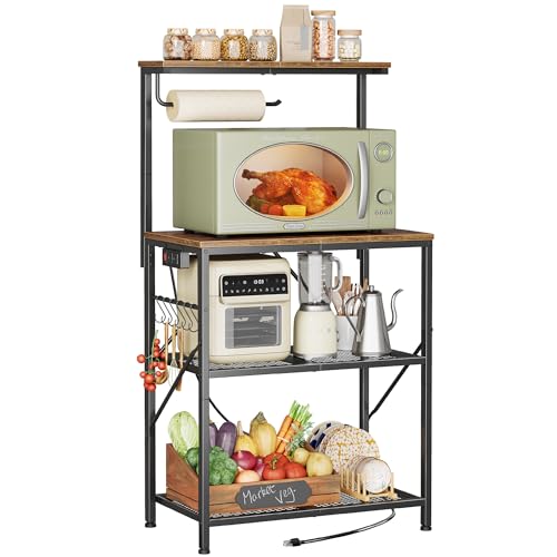 4-Tier Kitchen Bakers Rack with Power Outlet, Microwave Stand & Coffee Bar
