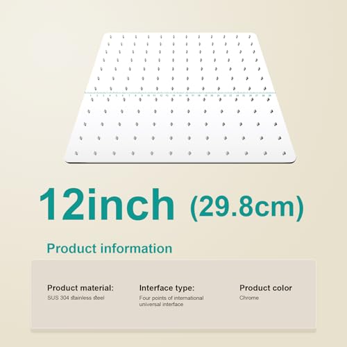 12-Inch Square Rain Shower Head - High Flow Stainless Steel Rainfall