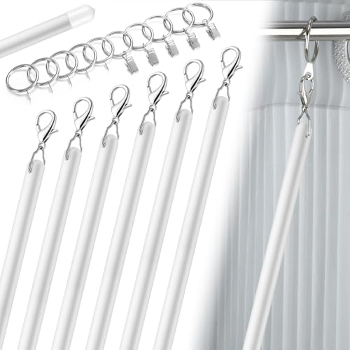36-Inch Acrylic Curtain Pull Wands with Hooks and Rings - 6 Pack