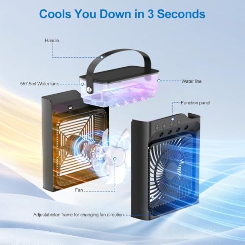 Portable Air Conditioner Fan with Mist, 3 Speeds, and Remote