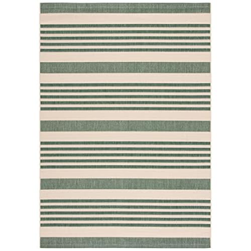 SAFAVIEH Courtyard Collection 2' x 3'7" Beige/Dark Green CY6062 Nautical Coastal Stripe Indoor/ Outside Waterproof Easy cleansingPatio Backyard Mudroom Accent Mat
