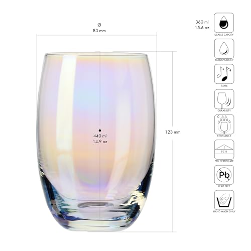 Rainbow Chrome Drinking Glasses Set - 12.2 oz Lead-Free Crystal Tumblers