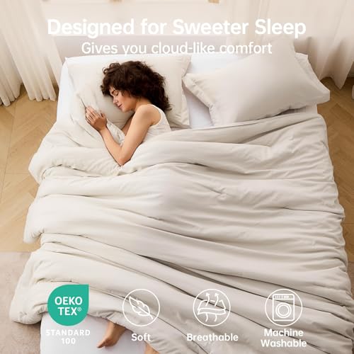 Beige Queen Comforter Set 3-Piece All-Season Down Alternative Bedding