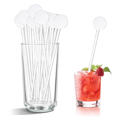 100 Clear Plastic Cocktail Stir Sticks - 7 Inch Beverage Mixing Stirrers