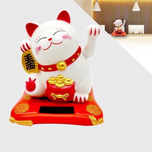 Solar Powered Lucky Cat Waving Arm Statue for Home Office and Car Decor