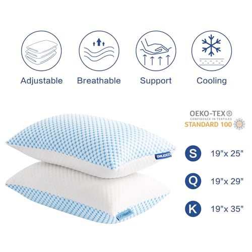 Cooling Queen Size Pillows Set of 2 | Adjustable Shredded Memory Foam