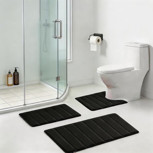 RUN HELIX 3-Piece Memory Foam Bathroom Rug Set Non-Slip Black