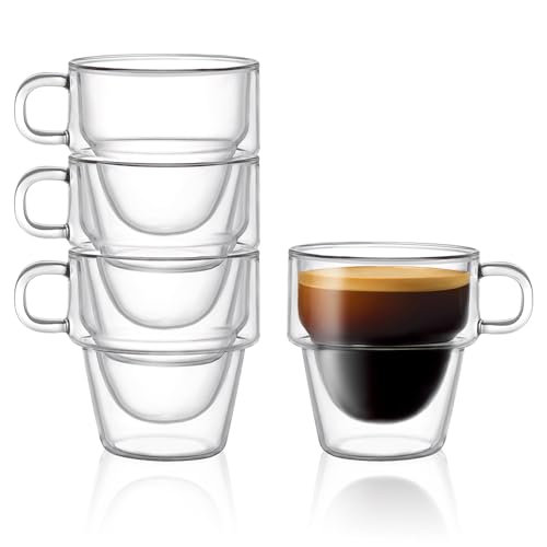JoyJolt Stoiva Double Wall Insulated Espresso Glass Cups Set of 4, 5 oz