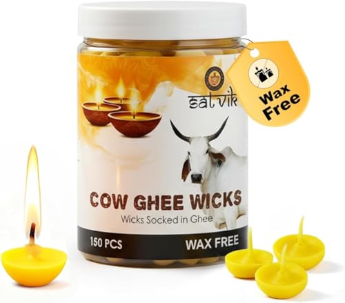 Pure Cow Ghee Wicks for Puja & Diwali - 150 Pack Readymade Diya Jyot