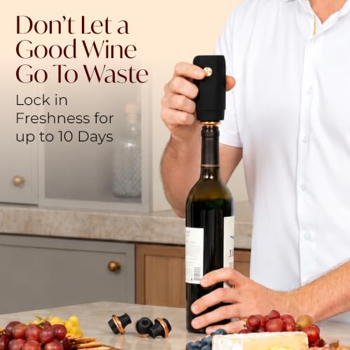 VIN FRESCO Black & Rose Gold Electric Wine Preserver Rechargeable Vacuum Sealer