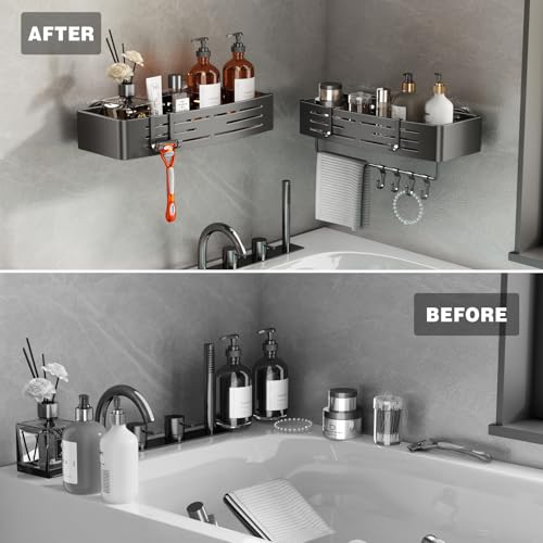 Shower Caddy Suction Cup 2 Pack No Drilling Aluminum Organizer Gray