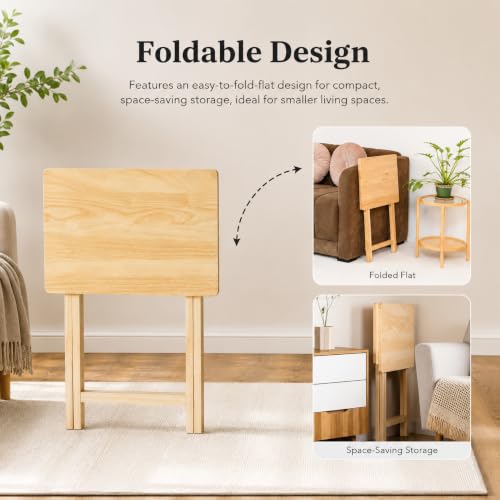 Rubberwood Folding TV Tray Table, 19-inch Portable Snack Side Table