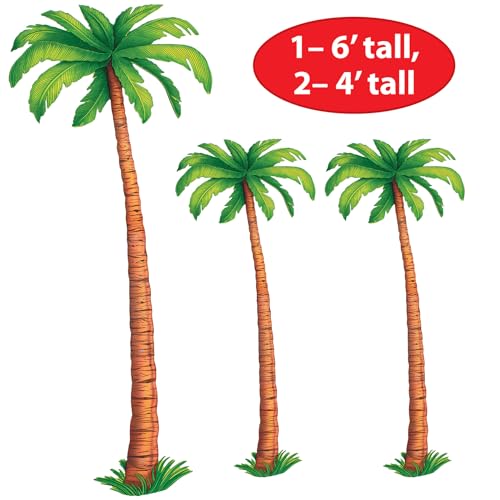 Jointed Palm Tree Wall Cutouts - 3 Pack, 4ft and 6ft Tropical Party Decor