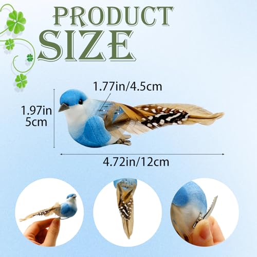 4-Inch Artificial Feather Bird Ornaments with Clips, 12-Pack