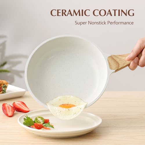 8-Inch Nonstick Ceramic Frying Pan with Lid - Non-Toxic Induction Skillet
