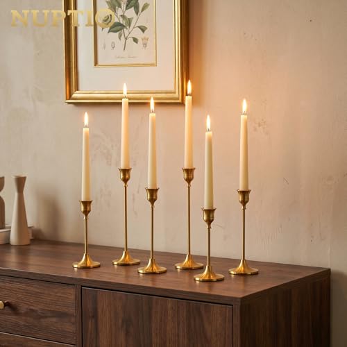 Vintage Gold Candlestick Holders Set of 6 - Antique Taper Holders
