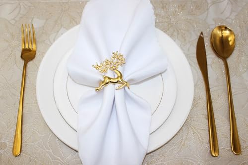 Deer-3 Gold Napkin Rings Set of 8 for Holiday & Christmas Table Decor