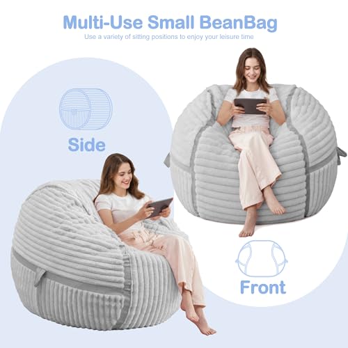 HABUTWAY 3FT Light Grey Corded Plush Adult Bean Bag Chair Lounger & Sofa