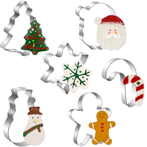 Fostudork 6PCS Christmas Cookie Cutters Set - Holiday Shapes for Baking & Crafts