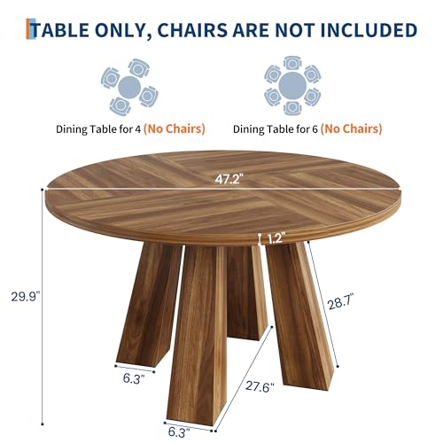 47-Inch Round Dining Table, Farmhouse Wood Kitchen Table for 4-6