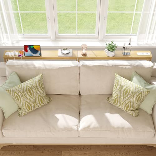 2-Pack Slim Bamboo Console Table with Charging Station, Narrow Sofa Table