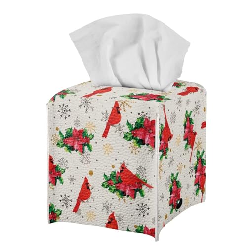 Cardinal Poinsettia PU Leather Tissue Box Cover - Doginthehole, Decor Box Holder