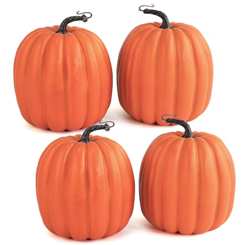 6 Inch Artificial Foam Pumpkins - 4 Piece Set for Fall Harvest Decor